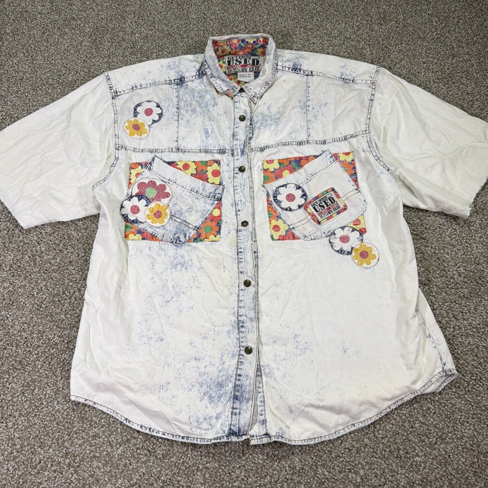 Get Used By Elie 80s Denim Shirt Size Medium Floral Hip Design